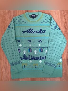 Alaska Airlines Men's Green Holiday Knit Sweater